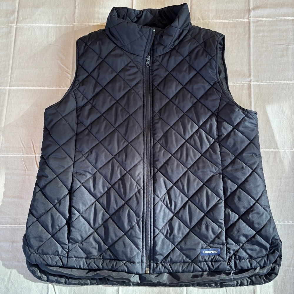 Lands' End Quilted Insulated Puffer Vest - Black, Size L/P (14-16)